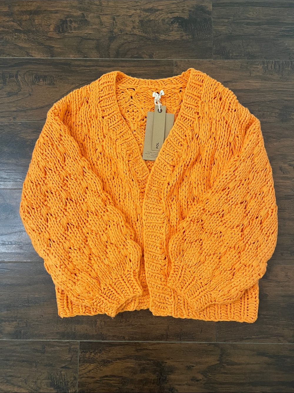 POL Chunky Knit Open-Front Sweater Cardigan - Orange Size Small NWT